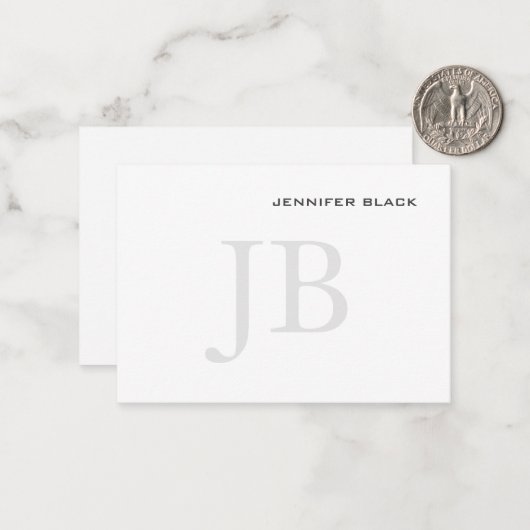 Monogramm Grau Schwarz-weiß Modernes Minimalistisc Mitteilungskarte (Vorderseite/Rückseite Beispiel)