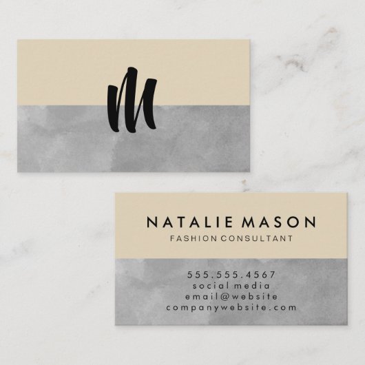 Monogramm Grau und Beige Visitenkarte (Vorne/Hinten)