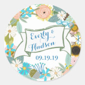 Monogramm Grau und Rosa Modernes Garland Runder Aufkleber (Vorderseite)