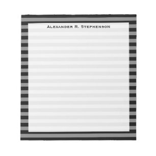 Monogramm Grau und Schwarz gestreift Notizblock