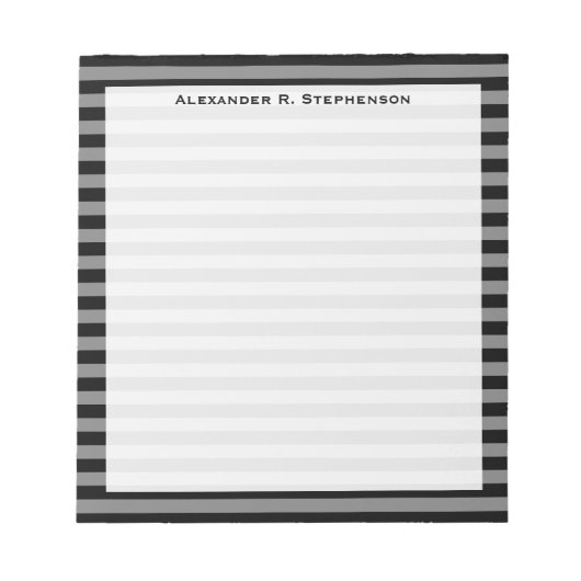 Monogramm Grau und Schwarz gestreift Notizblock (Vorderseite)