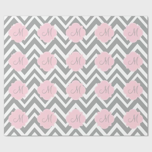 Monogramm grau und weiß Zickzack mit Pastellrosa Geschenkpapier (Flach)