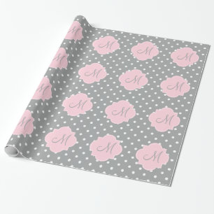 Monogramm, grau, weiß und pastellrosa Polka-Dot Geschenkpapier