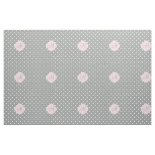 Monogramm, grau, weiß und pastellrosa Polka-Dot Stoff