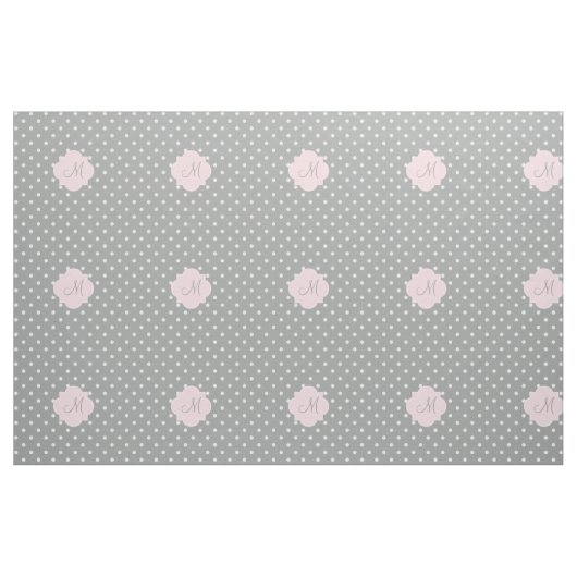 Monogramm, grau, weiß und pastellrosa Polka-Dot Stoff (Yard (91,4 cm))
