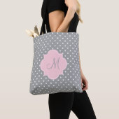 Monogramm, grau, weiß und pastellrosa Polka-Dot Tasche (Von Nahem)
