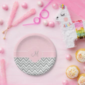 Monogramm Grau Zickzack mit Pastellrosa Polka Dot Pappteller (Party)