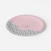 Monogramm Grau Zickzack mit Pastellrosa Polka Dot Pappteller (Schrägansicht)