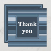 Monogramm graublaue Streifen Dankeskarte (Vorne/Hinten)