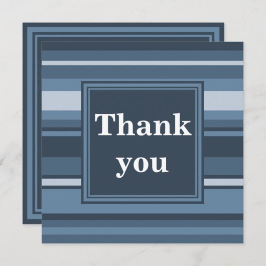 Monogramm graublaue Streifen Dankeskarte (Vorne/Hinten)