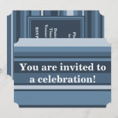 Monogramm graublaue Streifen Einladung (Vorne/Hinten)