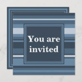 Monogramm graublaue Streifen Einladung (Vorne/Hinten)