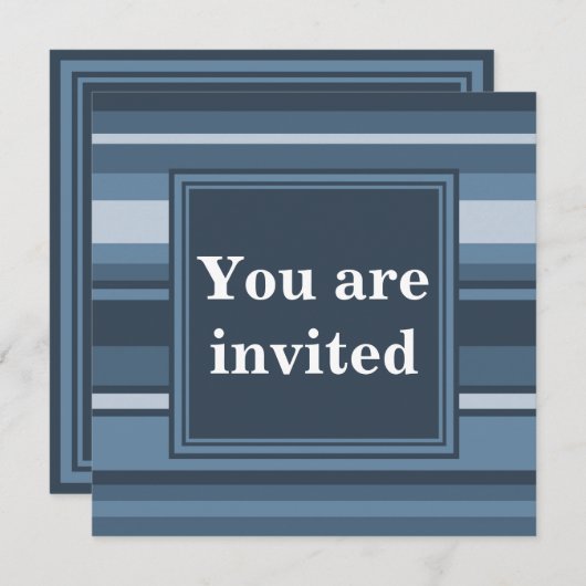 Monogramm graublaue Streifen Einladung (Vorne/Hinten)