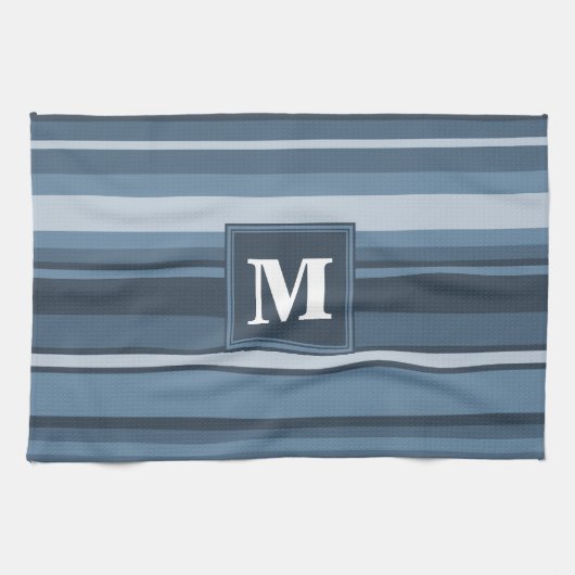 Monogramm graublaue Streifen Handtuch (Horizontal)