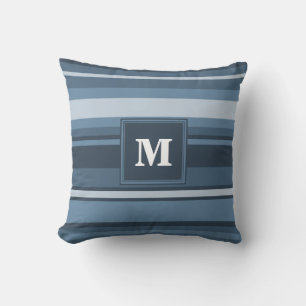 Monogramm graublaue Streifen Kissen