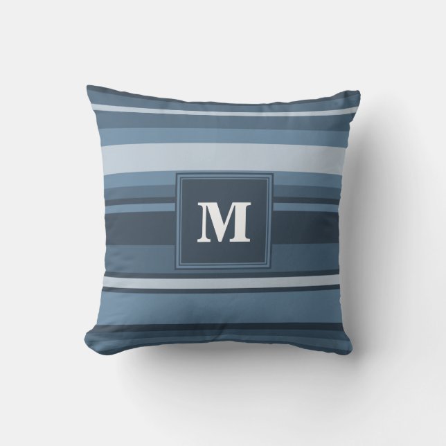 Monogramm graublaue Streifen Kissen (Vorderseite)