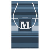 Monogramm graublaue Streifen Kleine Geschenktüte (Rückseite)