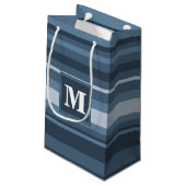 Monogramm graublaue Streifen Kleine Geschenktüte (Rückseite Schrägansicht)