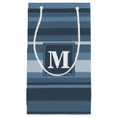 Monogramm graublaue Streifen Kleine Geschenktüte (Vorderseite)