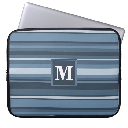 Monogramm graublaue Streifen Laptopschutzhülle (Vorderseite)
