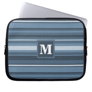 Monogramm graublaue Streifen Laptopschutzhülle