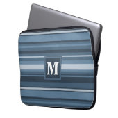 Monogramm graublaue Streifen Laptopschutzhülle (Vorderseite Links)