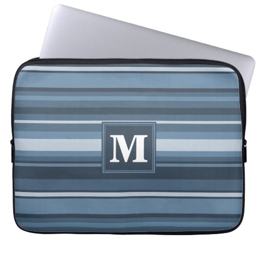 Monogramm graublaue Streifen Laptopschutzhülle (Vorderseite)
