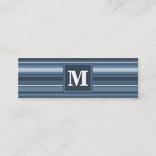 Monogramm graublaue Streifen Mini Visitenkarte (Vorderseite)
