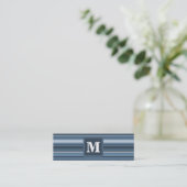 Monogramm graublaue Streifen Mini Visitenkarte (Stehend Vorderseite)