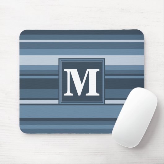 Monogramm graublaue Streifen Mousepad (Mit Mouse)