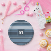 Monogramm graublaue Streifen Pappteller (Party)