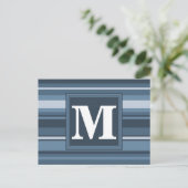 Monogramm graublaue Streifen Postkarte (Stehend Vorderseite)