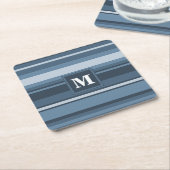 Monogramm graublaue Streifen Rechteckiger Pappuntersetzer (angewinkelt)