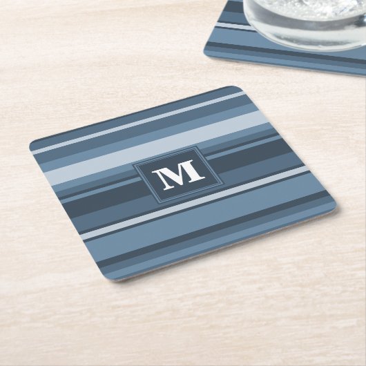 Monogramm graublaue Streifen Rechteckiger Pappuntersetzer (angewinkelt)