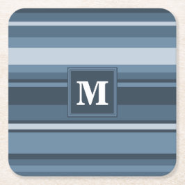 Monogramm graublaue Streifen Rechteckiger Pappuntersetzer