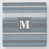 Monogramm graublaue Streifen Steinuntersetzer (Vorderseite)