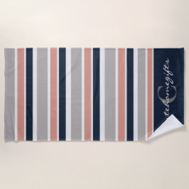 Monogramm graue blaurosa Streifen Strandtuch