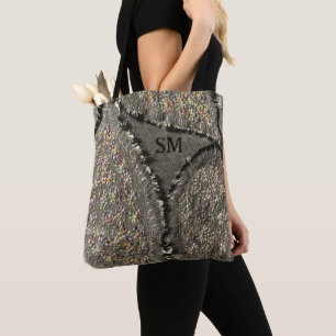 Monogramm, graue, florenbedruckte Leinentücher Tasche