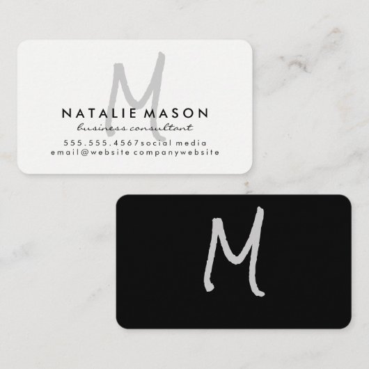 Monogramm, graue Hand geschrieben Visitenkarte (Vorne/Hinten)