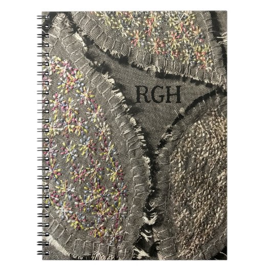 Monogramm graue Leinen sehen floraler Grunge gürtl Notizblock (Vorderseite)