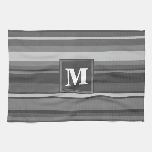 Monogramm graue Streifen Geschirrtuch (Horizontal)