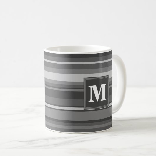 Monogramm graue Streifen Kaffeetasse (VorderseiteRechts)