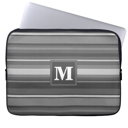 Monogramm graue Streifen Laptopschutzhülle (Vorderseite)