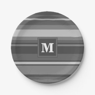 Monogramm graue Streifen Pappteller