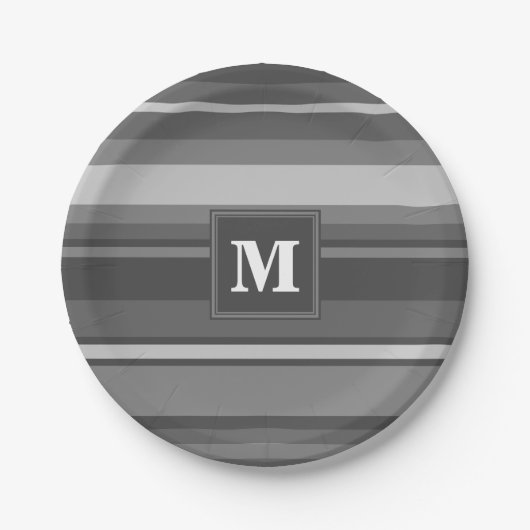 Monogramm graue Streifen Pappteller (Vorderseite)