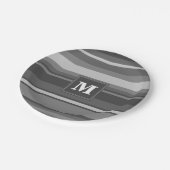 Monogramm graue Streifen Pappteller (Schrägansicht)
