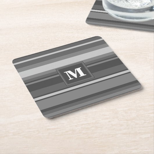 Monogramm graue Streifen Rechteckiger Pappuntersetzer (angewinkelt)