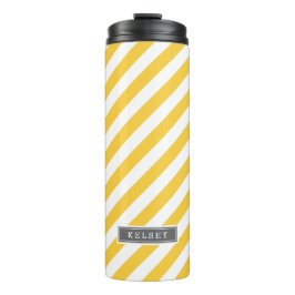 Monogramm graue und gelbe Preppy-Streifen Thermosbecher