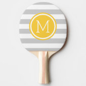 Monogramm graue und gelbe Preppy-Streifen Tischtennis Schläger (Vorderseite)