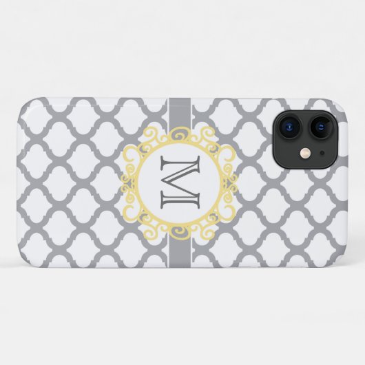 Monogramm Graue und Gelbe Quatrefolie Case-Mate iPhone Hülle (Rückseite (Horizontal))